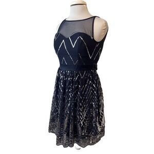 Crystal Doll Navy Blue Sparkle Sequins Mesh Prom Dress Junior 3 NYE Party Skater